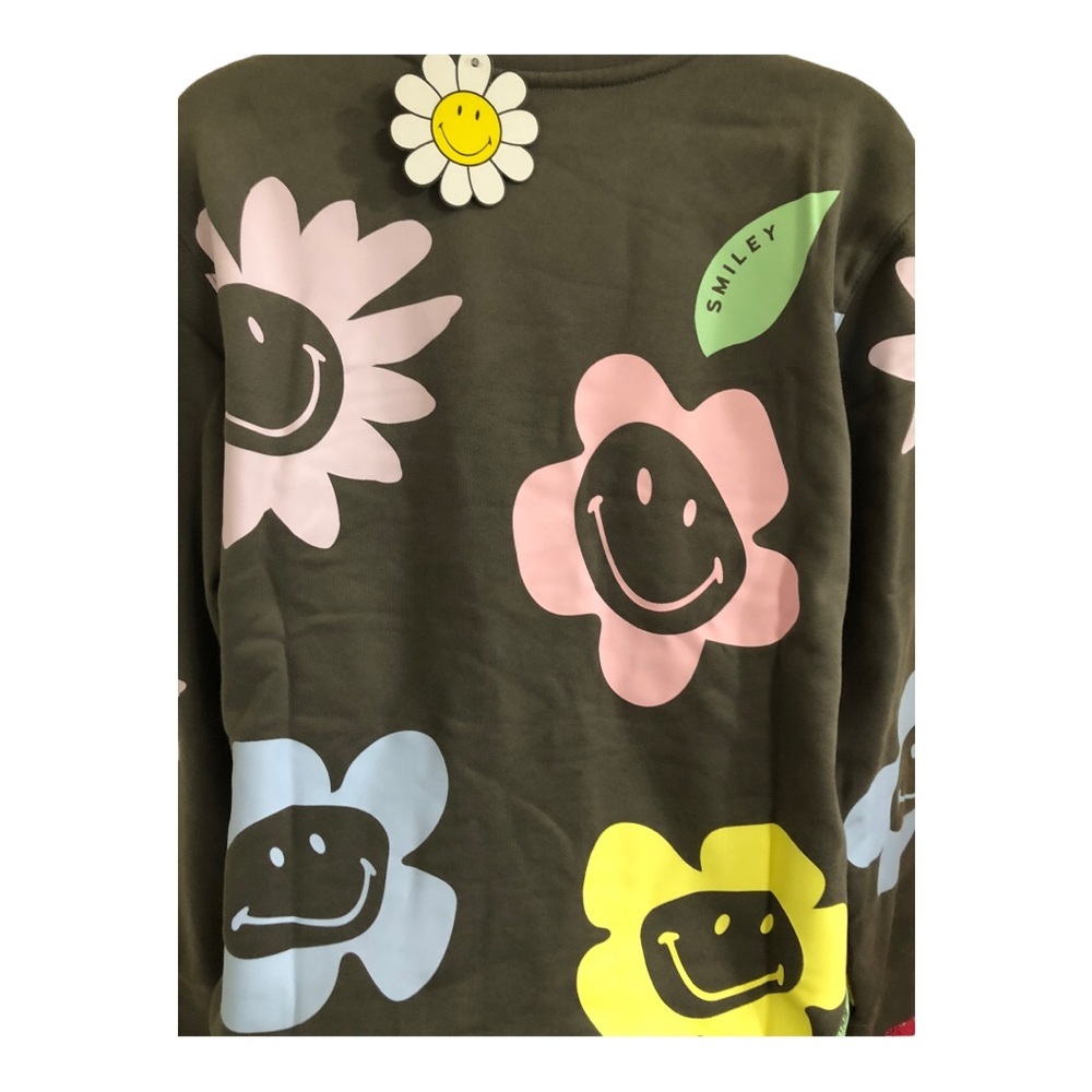 BSR by Samii Ryan dark gray sunflower smiley faces‎ pullover sweatshirt size XS - Picture 13 of 16